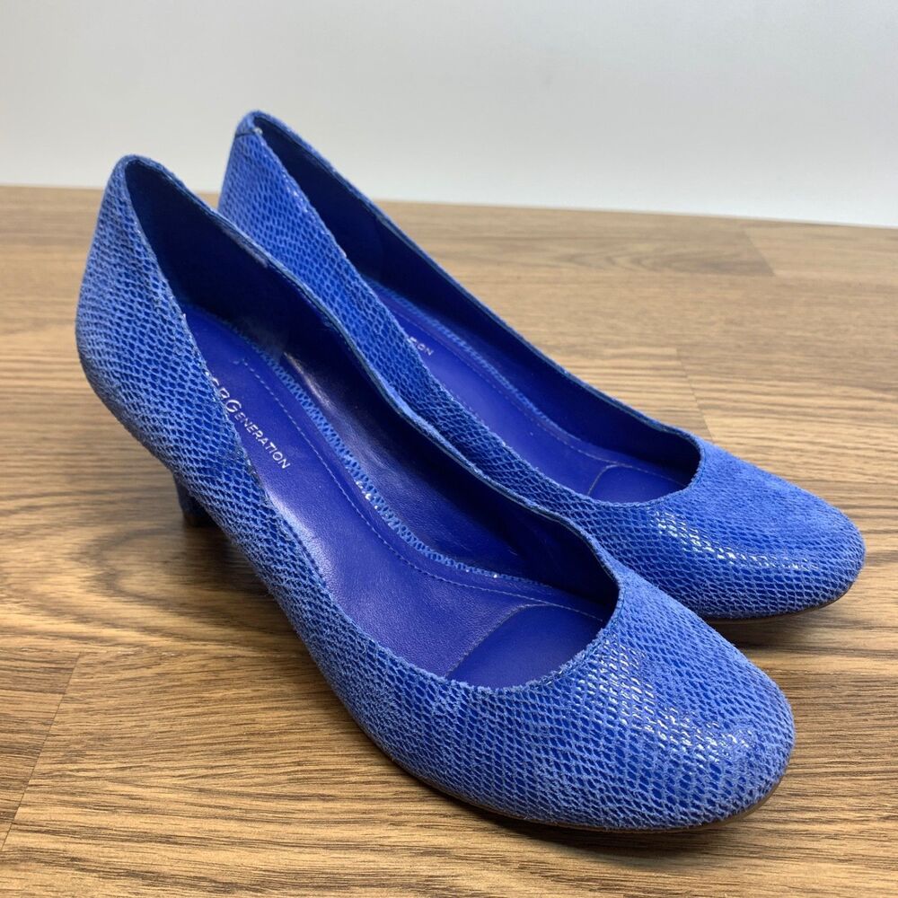 BCBGGeneration Electric Blue Gold‎ Suede Snake Pump Heels Size 8 M